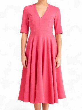 Pink Y2K V-Neck Fit & Flare Midi Dress